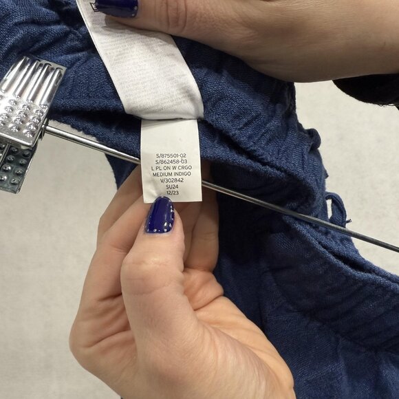 GAP Pants Womens Medium Blue Linen Rayon Pull On Wide Leg Cargo Pockets - Picture 4 of 10